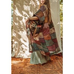 Gardenbelle Shop Earthy Hippie Boho Duster Patchwork Kimono, Unisex Smock